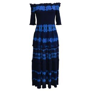 Altuzarra Tie-Dye Accent Midi Dress in Navy Blue Viscose